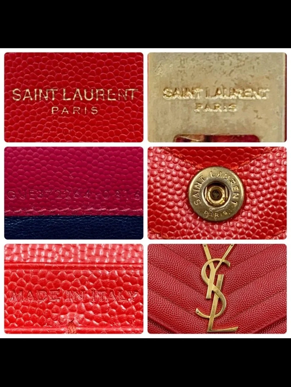 Saint Laurent Red Chevron-Quilted Envelope Wallet with Gold YSL